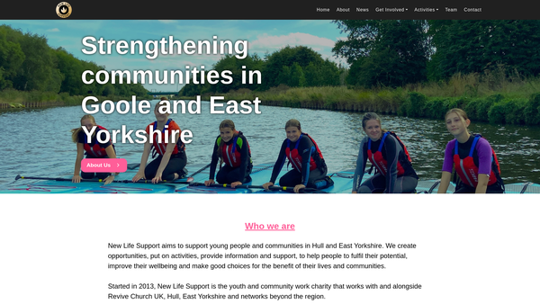 Screenshot of the New Life Support website