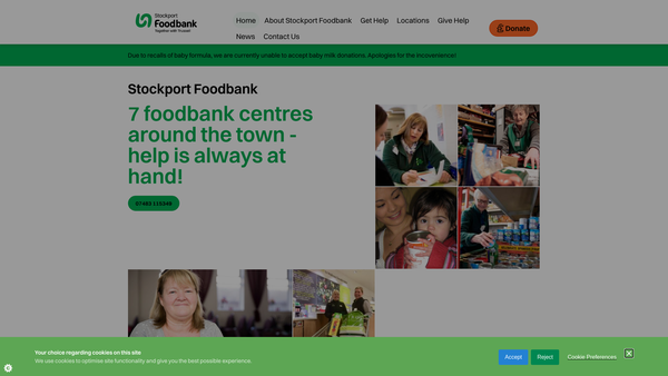 Screenshot of the Stockport Foodbank website