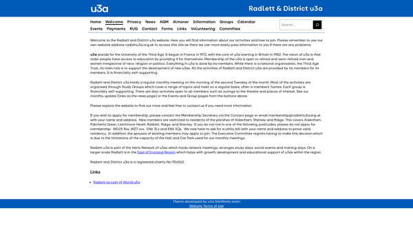 Screenshot of the Radlett And District U3A website