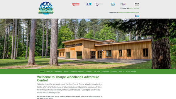 Screenshot of the The Thorpe Woodlands Adventure Centre Trust website