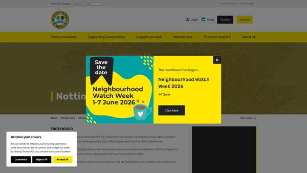 Screenshot of the Nottinghamshire Neighbourhood Watch website