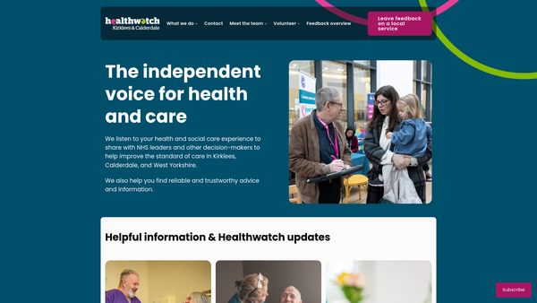 Screenshot of the Healthwatch Kirklees website