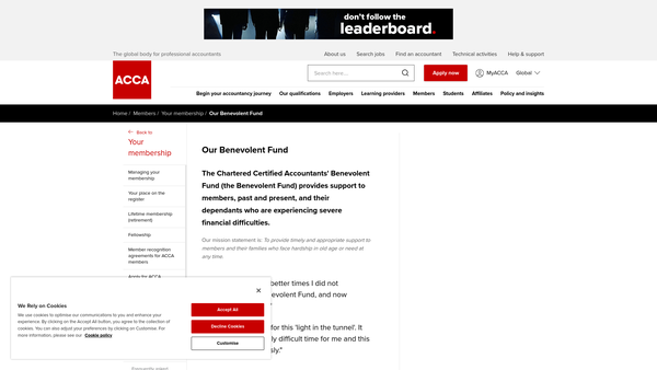 Screenshot of the The Chartered Certified Accountants Benevolent Fund website