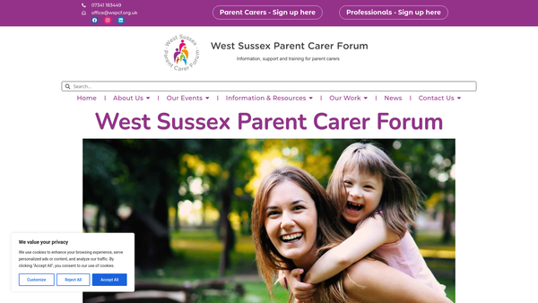 Screenshot of the West Sussex Parent Carer Forum website