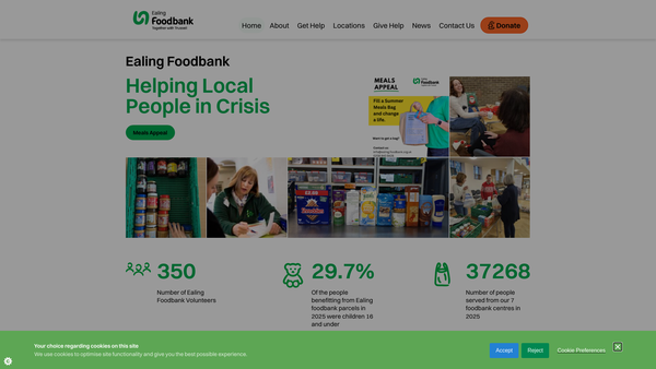 Screenshot of the Ealing Foodbank website