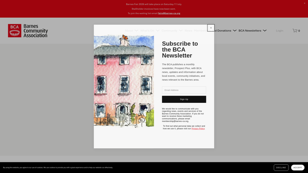 Screenshot of the Barnes Community Association website