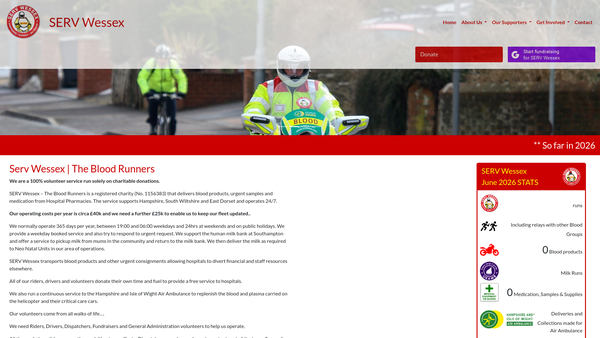 Screenshot of the Service By Emergency Rider Volunteers (Serv Wessex) website