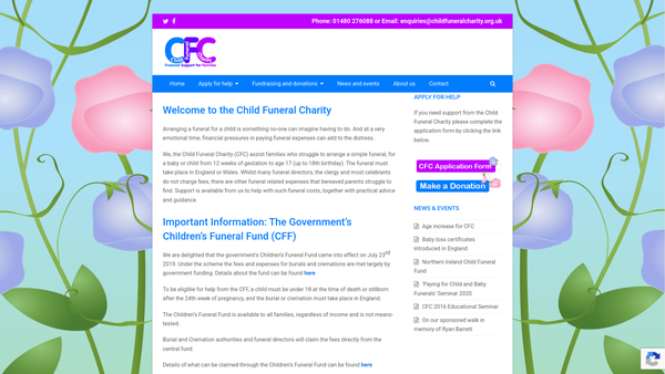 Screenshot of the Child Funeral Charity website