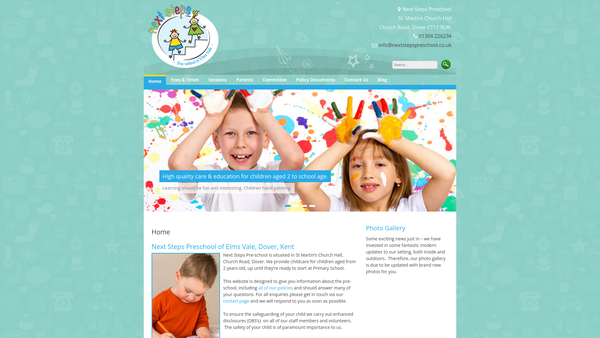 Screenshot of the Next Steps Pre School Of Elms Vale website
