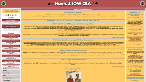 Screenshot of the Hampshire And Isle Of Wight Contract Bridge Association website