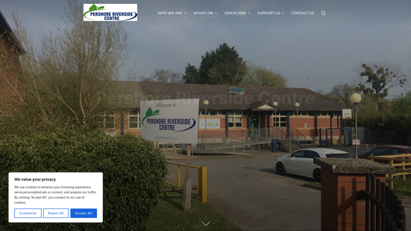Screenshot of the The Pershore Riverside Centre website