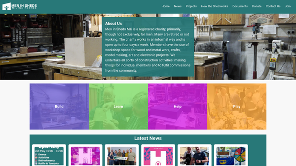 Screenshot of the Men In Sheds Mk website