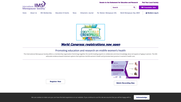Screenshot of the The International Menopause Society website
