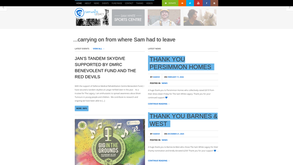 Screenshot of the The Sam White Legacy website