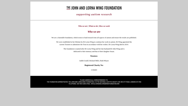 Screenshot of the The John And Lorna Wing Foundation website