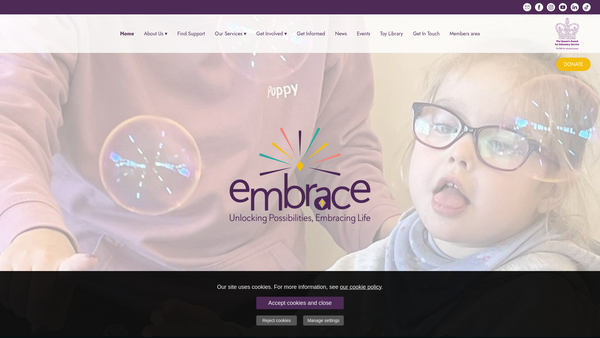 Screenshot of the Embrace (Bedford and District) website