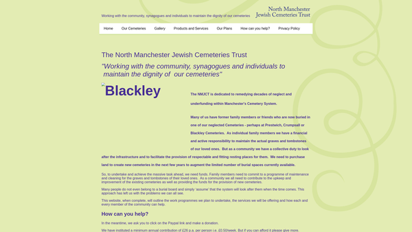 Screenshot of the North Manchester Jewish Cemeteries Trust website
