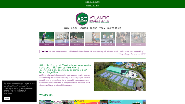 Screenshot of the Atlantic Racquet Centre website