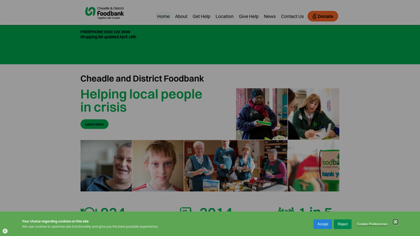 Screenshot of the Cheadle & District Foodbank website