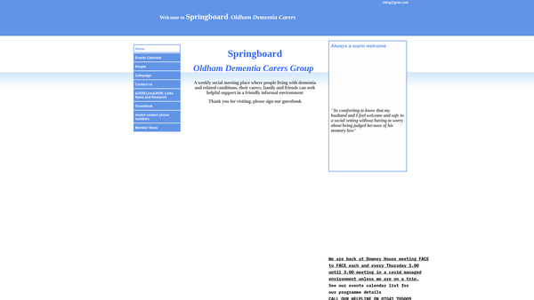 Screenshot of the Springboard - Oldham Dementia Carers Group website