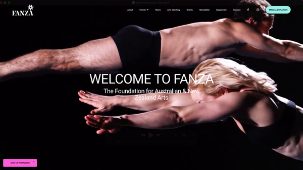 Screenshot of the Fanza (Foundation For Australia And New Zealand Arts) website