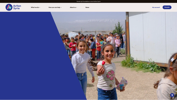 Screenshot of the The Hands Up Foundation website