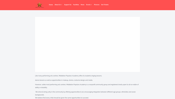 Screenshot of the Middleton Popstars Academy Of Performing Arts Ltd website