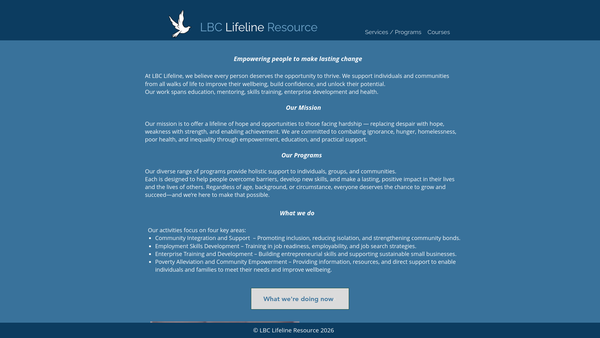 Screenshot of the Lbc Lifeline Resource Limited website