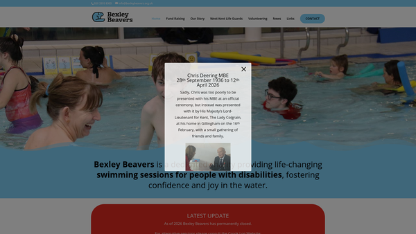 Screenshot of the Bexley Beavers website