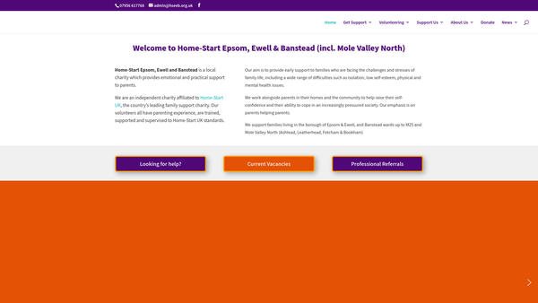 Screenshot of the Home-Start Epsom, Ewell & Banstead website
