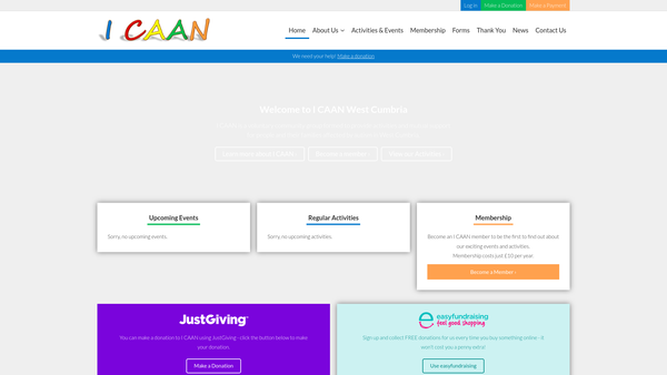 Screenshot of the Independent Community Autism Activity Network website
