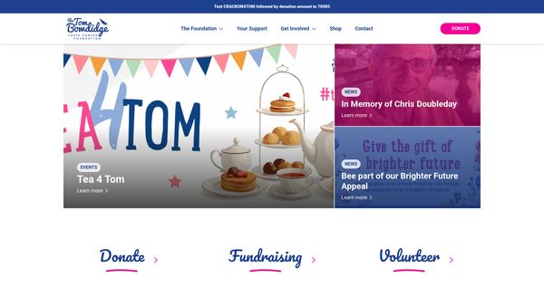 Screenshot of the The Tom Bowdidge Youth Cancer Foundation website