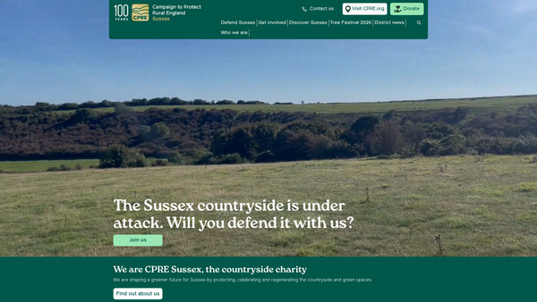 Screenshot of the Campaign To Protect Rural England, Sussex Branch CIO website
