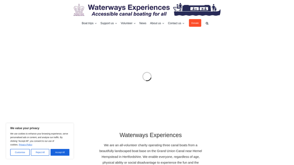 Screenshot of the Waterways Experiences website