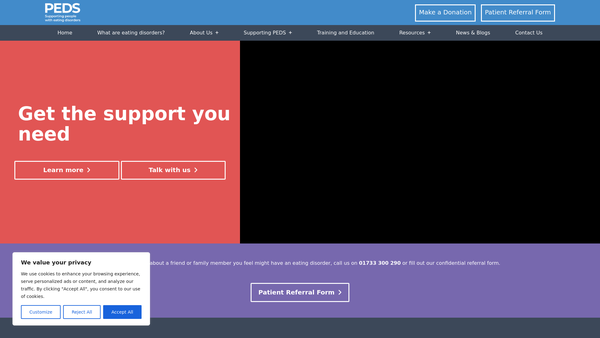 Screenshot of the Personalised Eating Disorder Support website