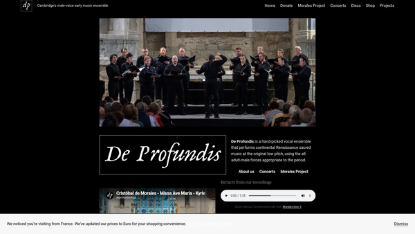 Screenshot of the De Profundis website