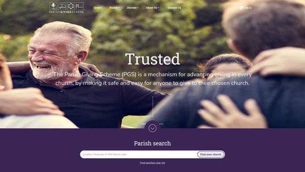 Screenshot of the Parish Giving Scheme website