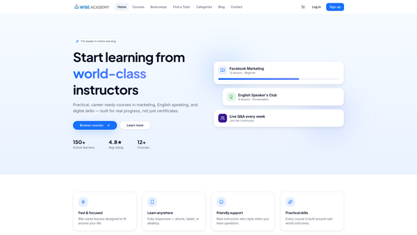 Screenshot of the Wise Academy website