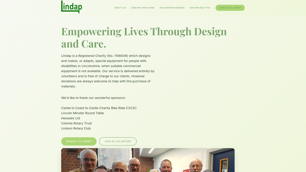 Screenshot of the Lindap website