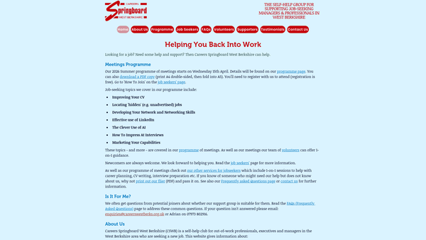 Screenshot of the Careers Springboard West Berkshire website