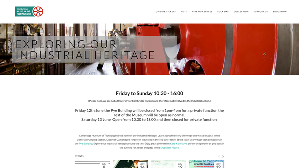 Screenshot of the Cambridge Museum Of Technology website