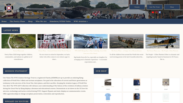 Screenshot of the Ww1 Aviation Heritage Trust Ltd website