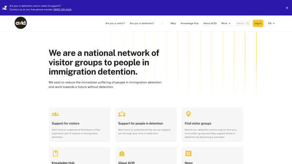 Screenshot of the Association Of Visitors To Immigration Detainees website