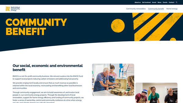 Screenshot of the Bath & West Low Carbon Community Fund CIO website