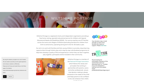 Screenshot of the Wiltshire Portage website