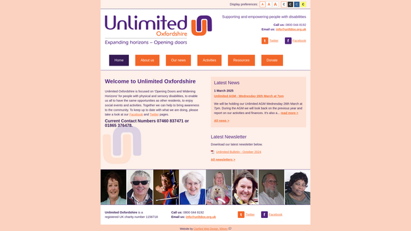 Screenshot of the Unlimited Oxfordshire website
