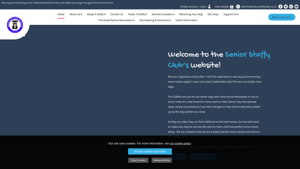 Screenshot of the Senior Staffy Club website