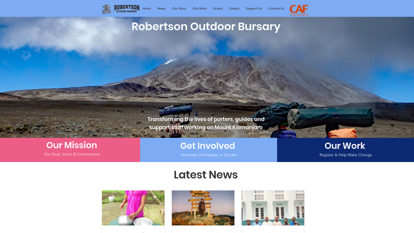 Screenshot of the Robertson Outdoor Bursary website