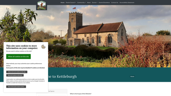 Screenshot of the Kettleburgh Village Hall website