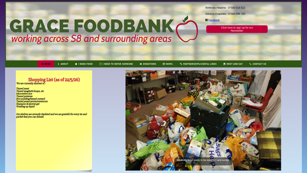 Screenshot of the Grace Food Bank Sheffield website